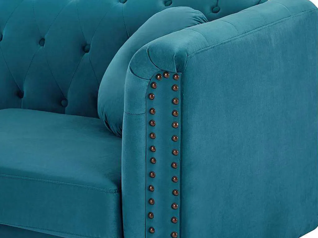 Drie- En Tweezitsbank Van Blauwgroen Velours Turner-Vente-unique Clearance