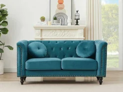 Drie- En Tweezitsbank Van Blauwgroen Velours Turner-Vente-unique Clearance