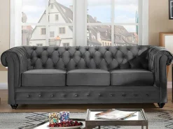 Drie- En Tweezitsbank Van Antracietkleurig Velours Chesterfield-Vente-unique Clearance