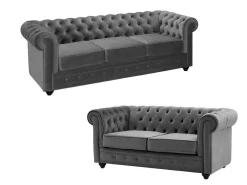 Drie- En Tweezitsbank Van Antracietkleurig Velours Chesterfield-Vente-unique Clearance