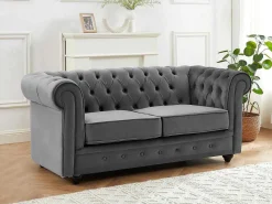 Drie- En Tweezitsbank Van Antracietkleurig Velours Chesterfield-Vente-unique Clearance