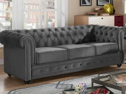 Drie- En Tweezitsbank Van Antracietkleurig Velours Chesterfield-Vente-unique Clearance
