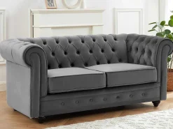 Drie- En Tweezitsbank Van Antracietkleurig Velours Chesterfield-Vente-unique Clearance