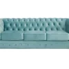 Drie- En Tweezitsbank Van Pastelblauw Velours Chesterfield-Vente-unique Best