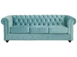 Drie- En Tweezitsbank Van Pastelblauw Velours Chesterfield-Vente-unique Best
