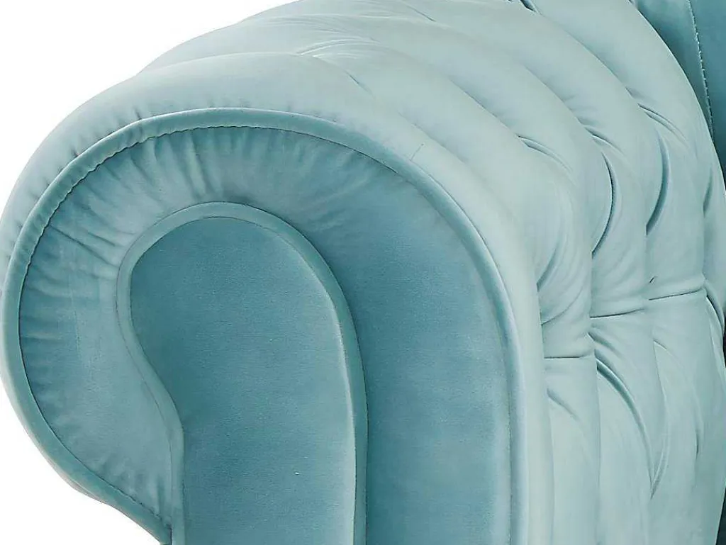 Drie- En Tweezitsbank Van Pastelblauw Velours Chesterfield-Vente-unique Best