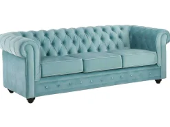 Drie- En Tweezitsbank Van Pastelblauw Velours Chesterfield-Vente-unique Best