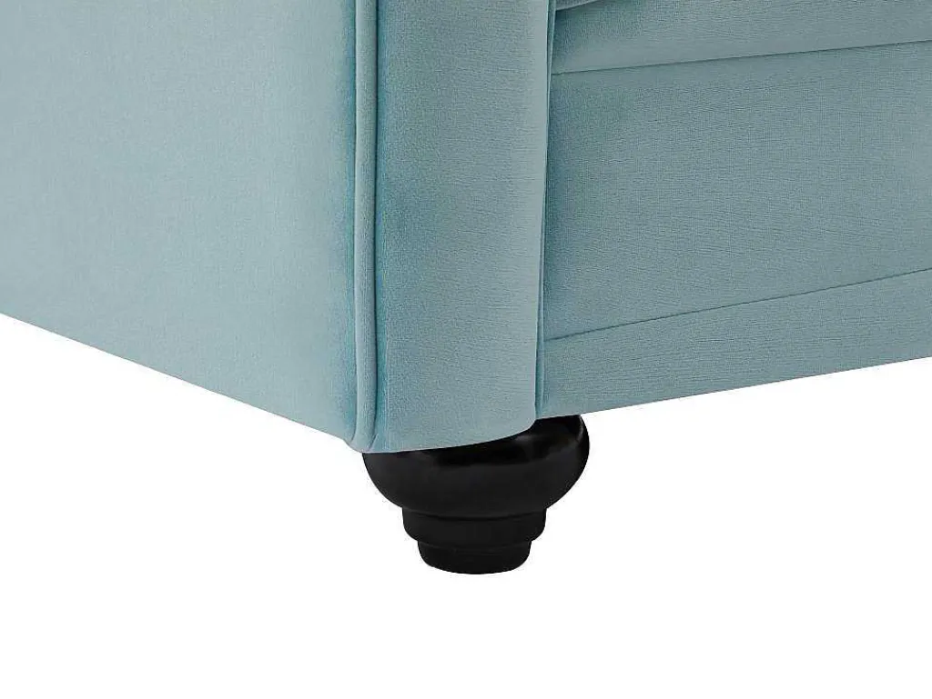 Drie- En Tweezitsbank Van Pastelblauw Velours Chesterfield-Vente-unique Best
