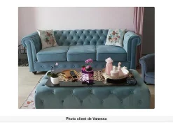 Drie- En Tweezitsbank Van Pastelblauw Velours Chesterfield-Vente-unique Best