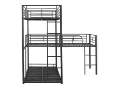 Driedubbele Stapelbedden 90 X 200 Cm - Hoge Reling En Ladder - Metaal - Zwart-Vente-unique Outlet