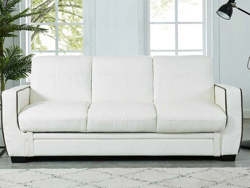 Driezits Bedbank Van Kunstleer Naty - Wit-Vente-unique Sale