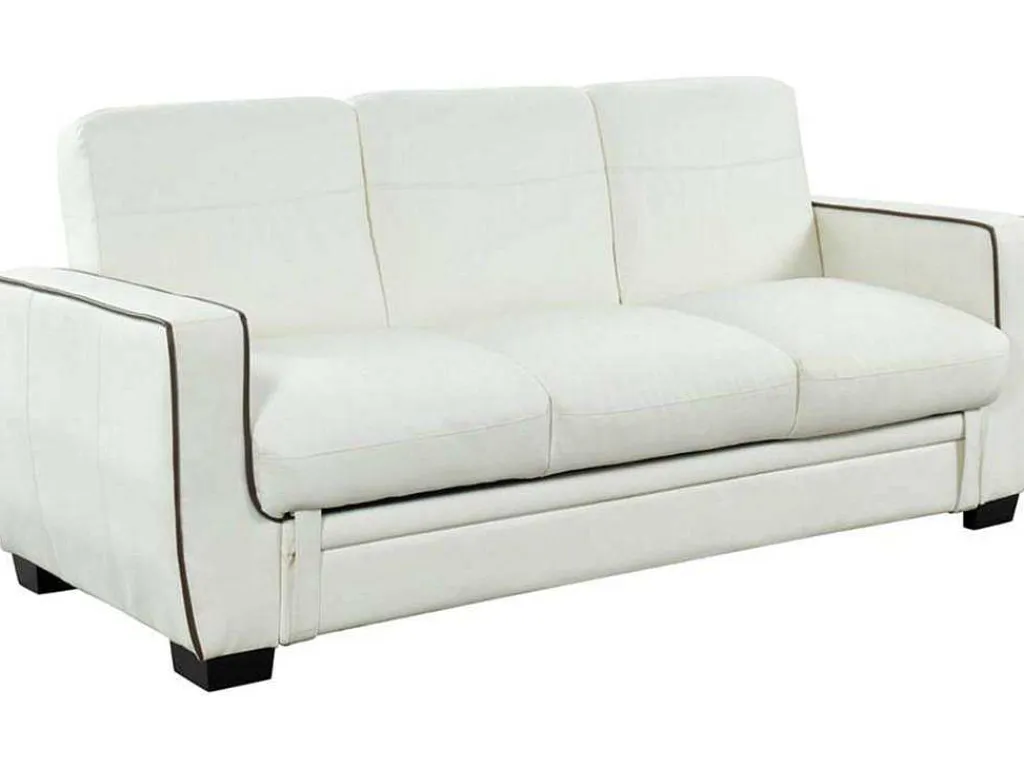 Driezits Bedbank Van Kunstleer Naty - Wit-Vente-unique Sale