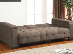 Driezits Bedbank Van Microvezel Devonshire Met Centraal Inklapbaar Tafeltje - Bruin-Vente-unique Online