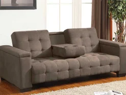Driezits Bedbank Van Microvezel Devonshire Met Centraal Inklapbaar Tafeltje - Bruin-Vente-unique Online