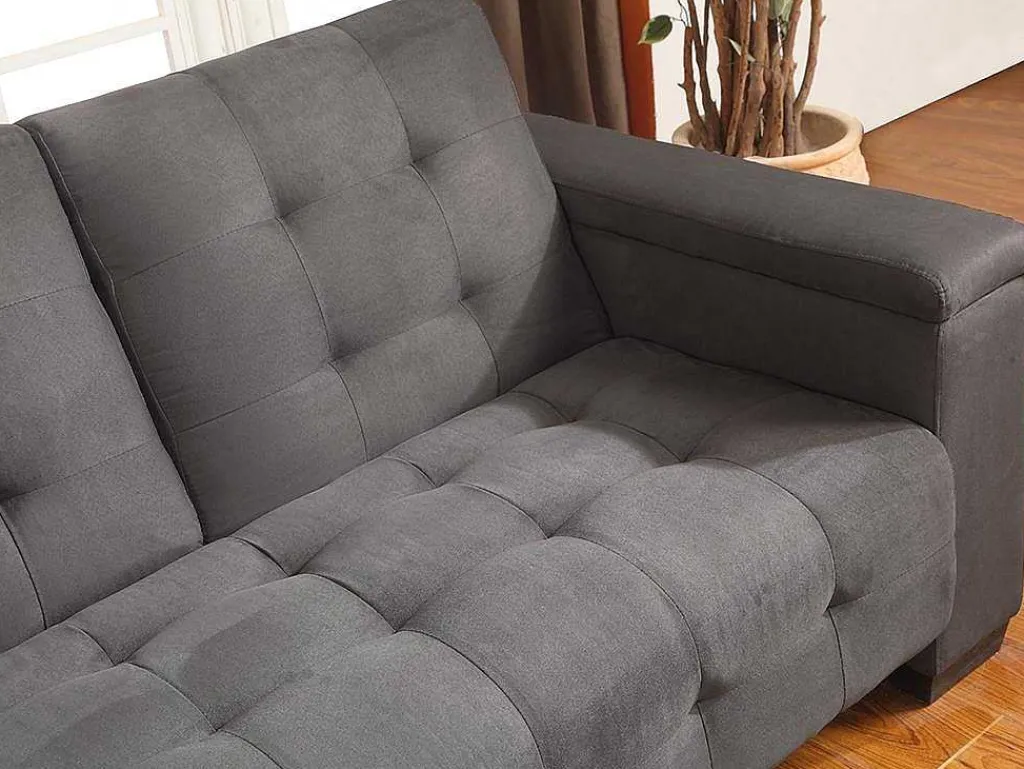 Driezits Bedbank Van Microvezel Devonshire Met Centraal Inklapbaar Tafeltje - Grijs-Vente-unique Best