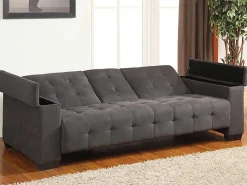 Driezits Bedbank Van Microvezel Devonshire Met Centraal Inklapbaar Tafeltje - Grijs-Vente-unique Best