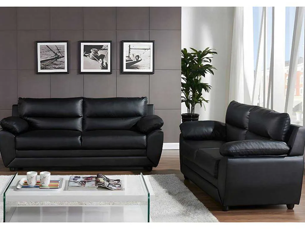 Driezits- En Tweezitsbank Manoa Van Kunstleer - Zwart-Vente-unique Clearance