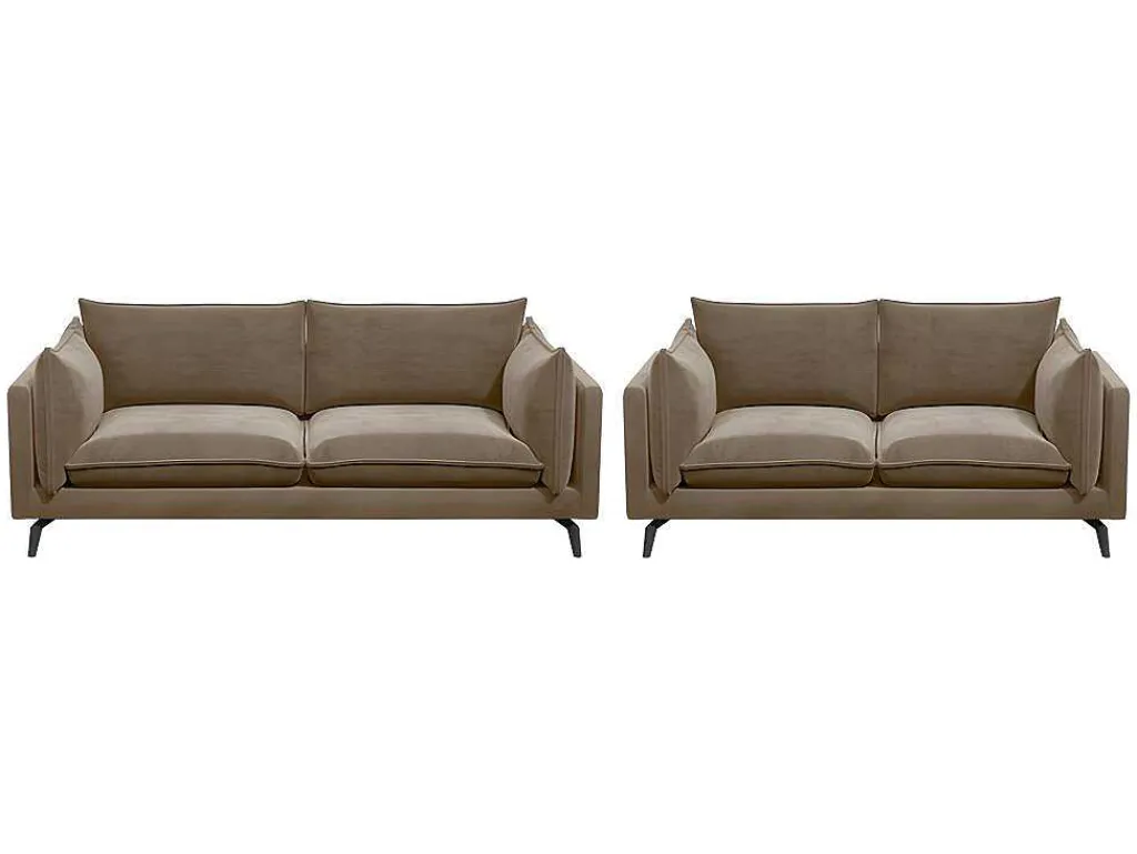 Driezits- En Tweezitsbank Van Fluweel Kestrel - Beige-Vente-unique