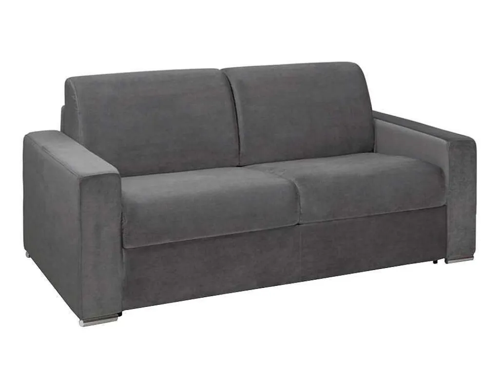 Driezits Express Bedbank Van Fluweel Calito - Antraciet - Tweepersoonsbed 140 Cm - Matras 14 Cm-Vente-unique Clearance