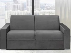 Driezits Express Bedbank Van Fluweel Calito - Antraciet - Tweepersoonsbed 140 Cm - Matras 14 Cm-Vente-unique Clearance