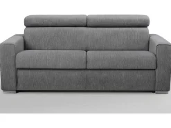 Driezits Express Slaapbank Van Stof Vizir - Grijs - Slaapafmeting Met Brede Latten 140 Cm - Matras 18 Cm-Vente-unique New