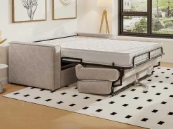 Driezits Express Slaapbank Van Ribfluweel - Beige - Loreto-Vente-unique Online