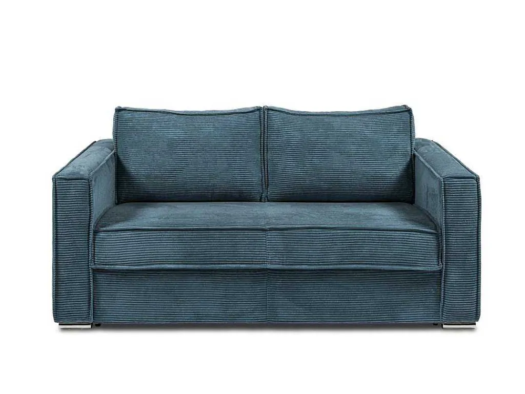 Driezits Express Slaapbank Van Ribfluweel - Blauw - Loreto-Vente-unique New