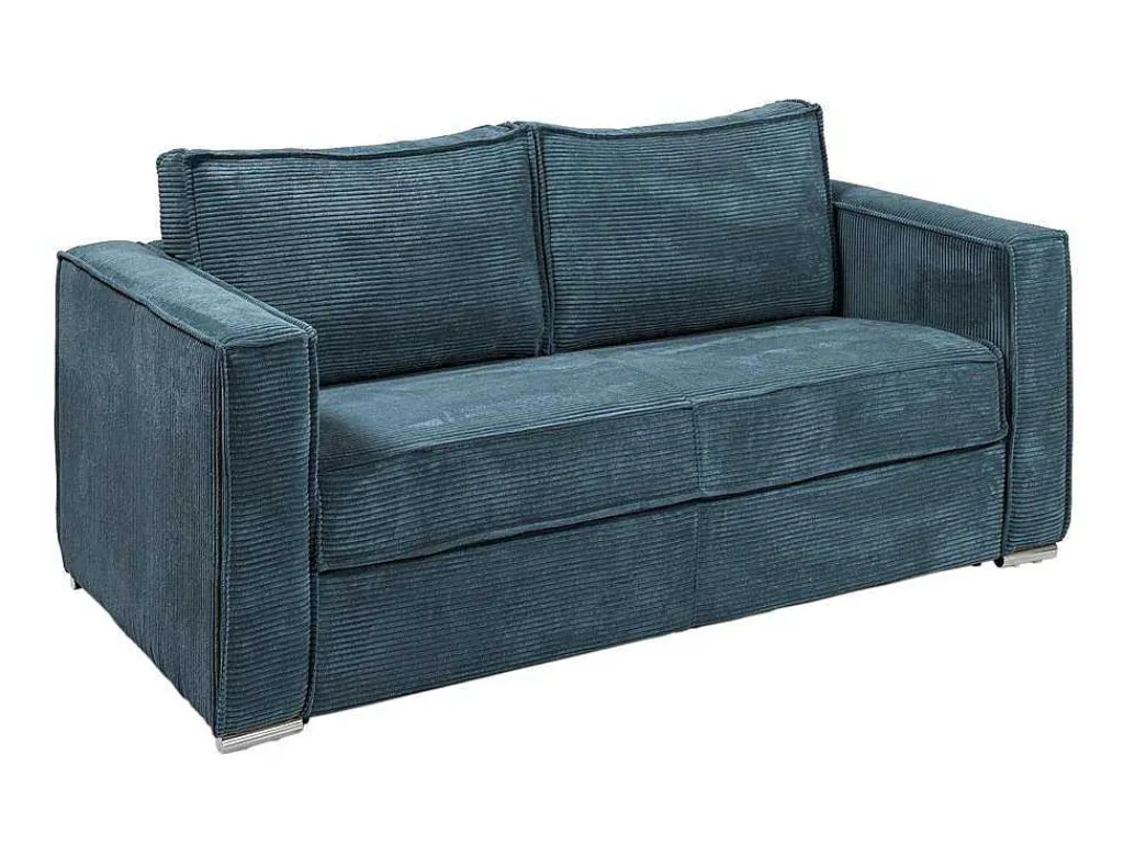 Driezits Express Slaapbank Van Ribfluweel - Blauw - Loreto-Vente-unique New