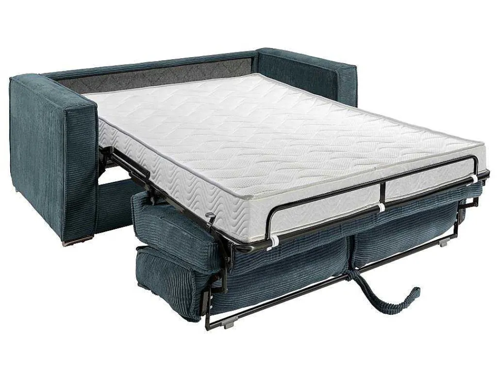 Driezits Express Slaapbank Van Ribfluweel - Blauw - Loreto-Vente-unique New