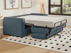 Driezits Express Slaapbank Van Ribfluweel - Blauw - Loreto-Vente-unique New