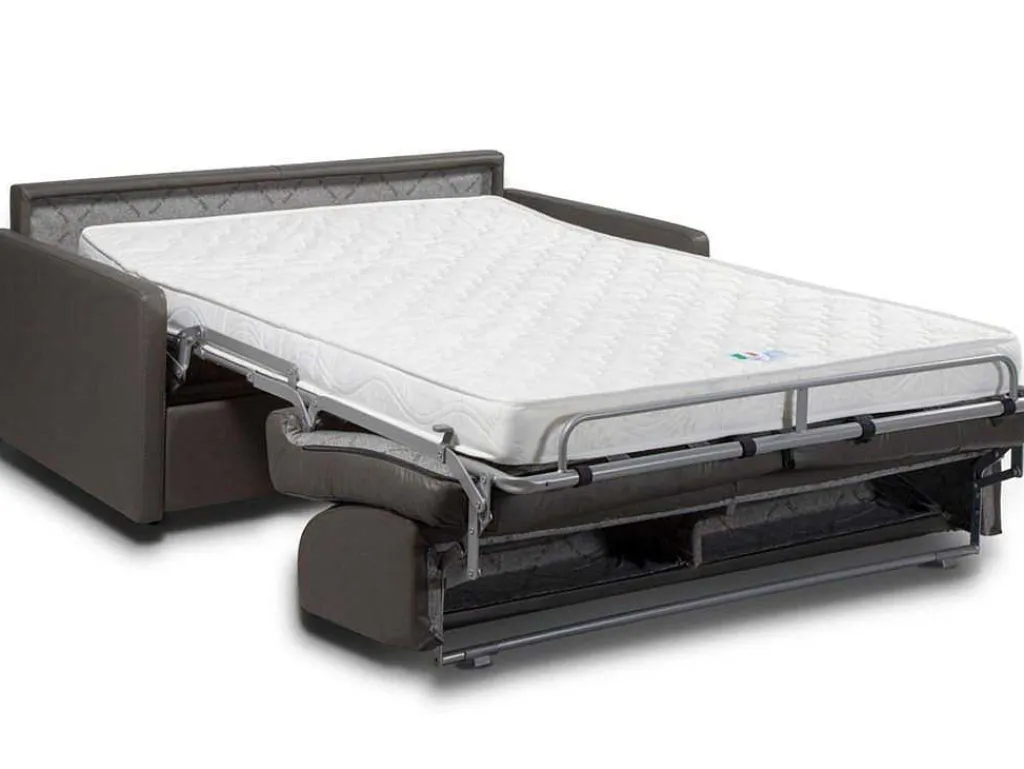 Driezits Express-Bedbank Van Kunstleer Calife - Grijs - Slaapafmeting 140 Cm-Vente-unique Sale