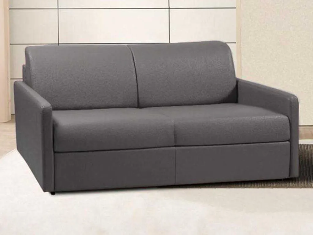 Driezits Express-Bedbank Van Kunstleer Calife - Grijs - Slaapafmeting 140 Cm-Vente-unique Sale