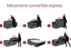 Driezits Express-Bedbank Van Kunstleer Calife - Grijs - Slaapafmeting 140 Cm-Vente-unique Sale