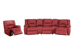Driezits Relaxbank En Relaxfauteuil Van Leer Aroma - Rood-Vente-unique Sale