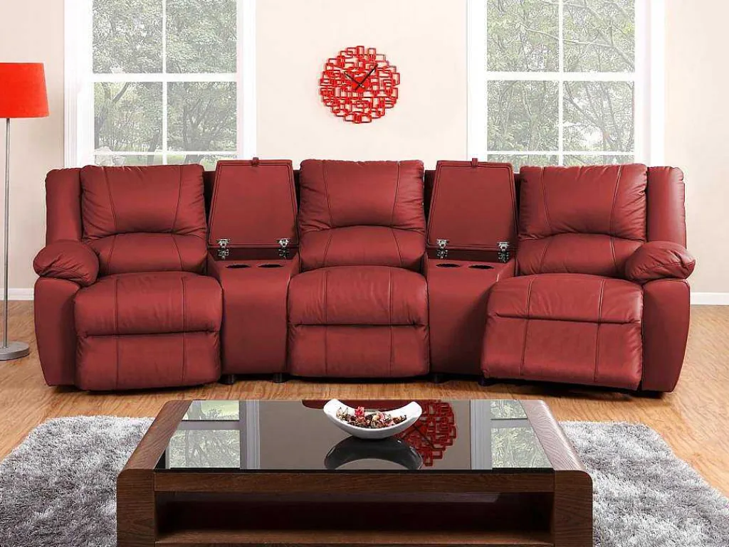 Driezits Relaxbank En Relaxfauteuil Van Leer Aroma - Rood-Vente-unique Sale