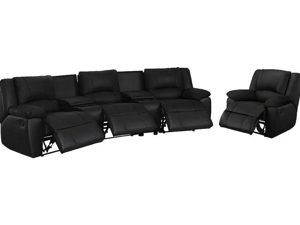 Driezits Relaxbank En Relaxfauteuil Van Leer Aroma - Zwart-Vente-unique