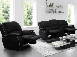 Driezits Relaxbank En Relaxfauteuil Van Microvezel Hernani - Zwart-Vente-unique Discount