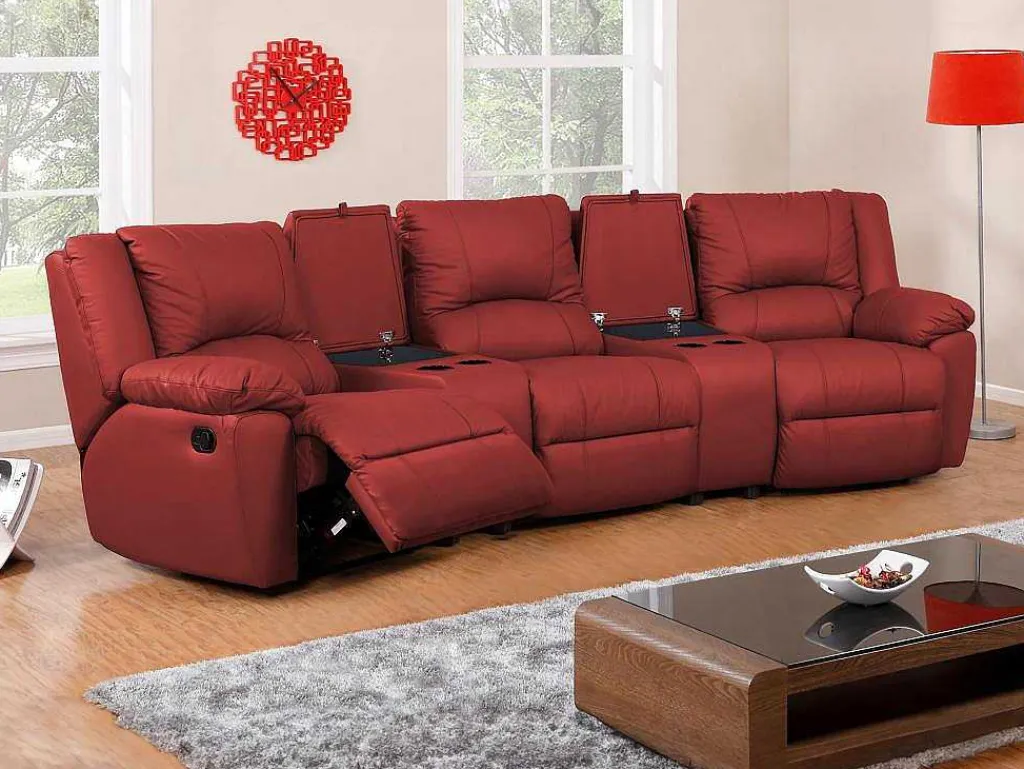 Driezits Relaxbank Van Leer Aroma - Rood-Vente-unique Outlet