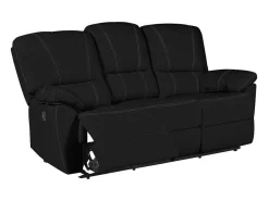 Driezits Relaxbank Van Leer Marcis - Zwart - Elektrisch-Vente-unique Sale