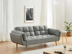 Driezits Slaapbank Van Stof Loeline - Gechineerd Grijs-Vente-unique Outlet