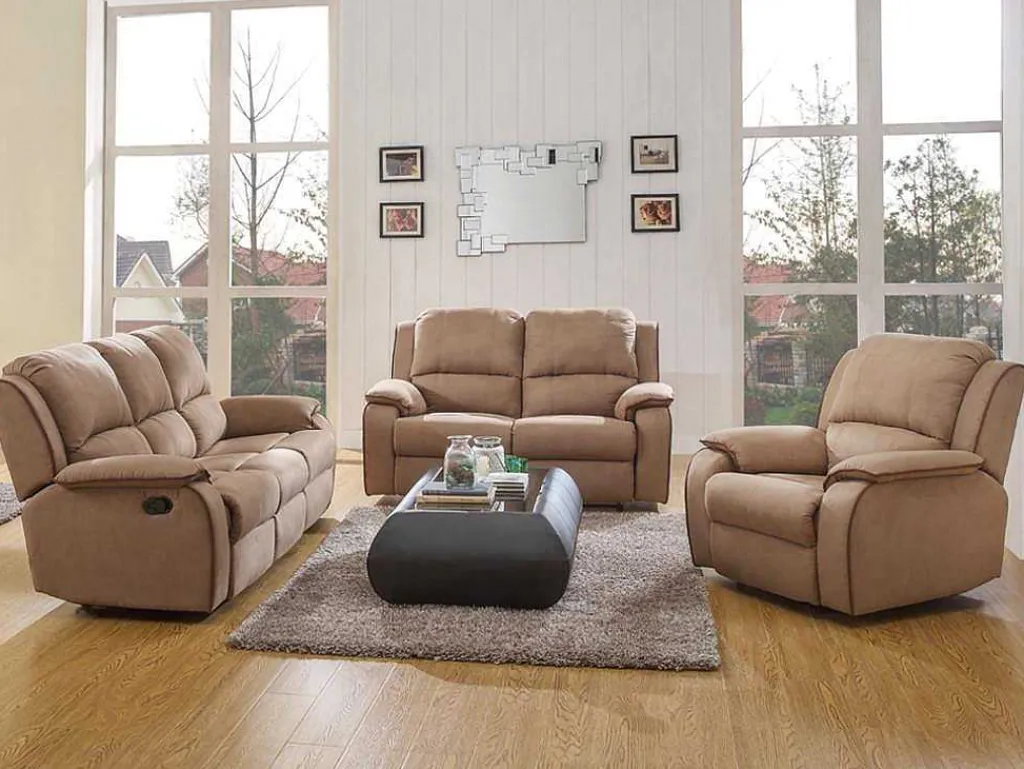 Driezits, Tweezits Relaxbank En Relaxfauteuil Van Microvezel Hernani - Grijs-Vente-unique Clearance