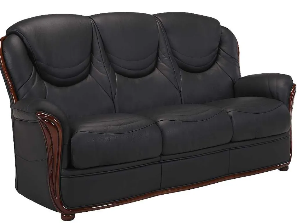 Driezitsbank 100% Buffelleer Adelaide - Zwart-Vente-unique New