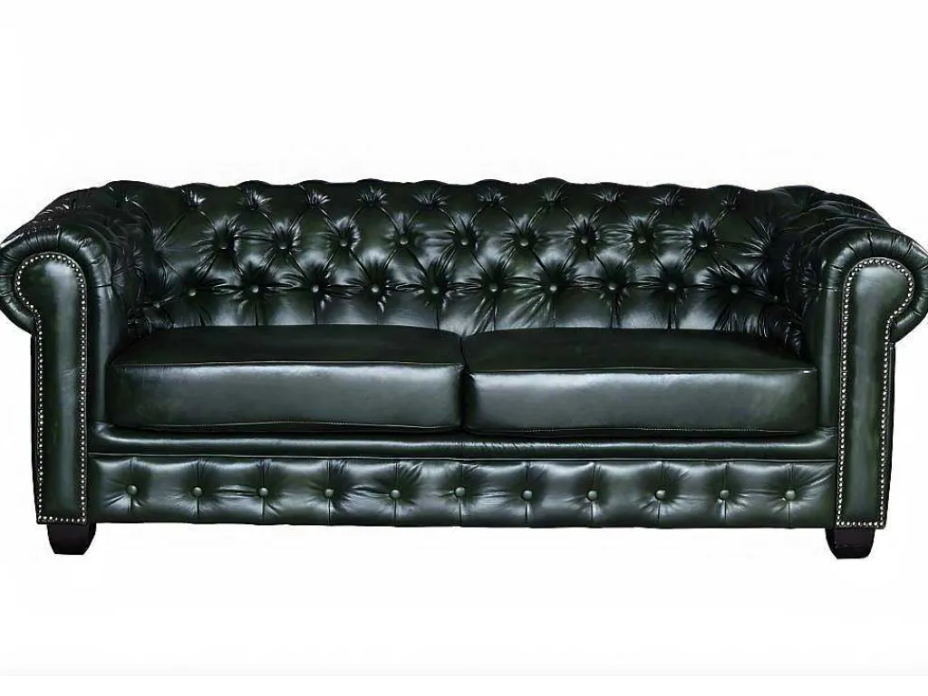 Driezitsbank Chesterfield Brenton 100% Buffelleer - Empire Groen-LINEA SOFA