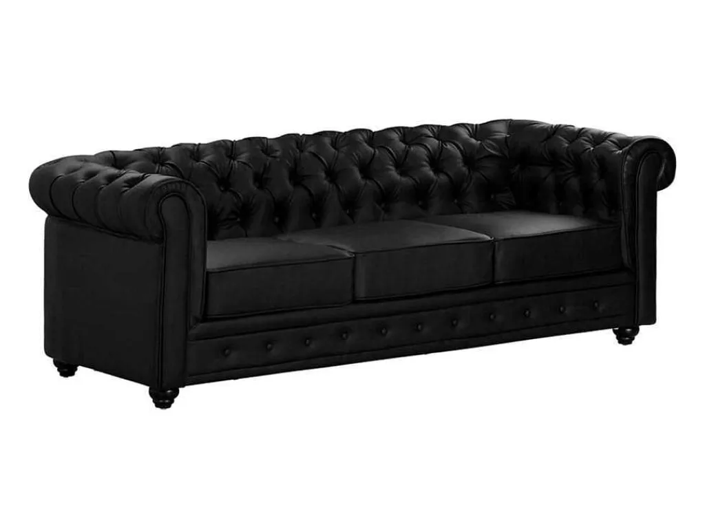 Driezitsbank Chesterfield Van Kunstleer - Zwart-Vente-unique Best
