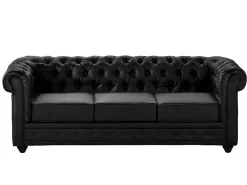 Driezitsbank Chesterfield Van Kunstleer - Zwart-Vente-unique Best