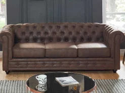 Driezitsbank Chesterfield Van Microvezel Met Vintage Look-Vente-unique Clearance