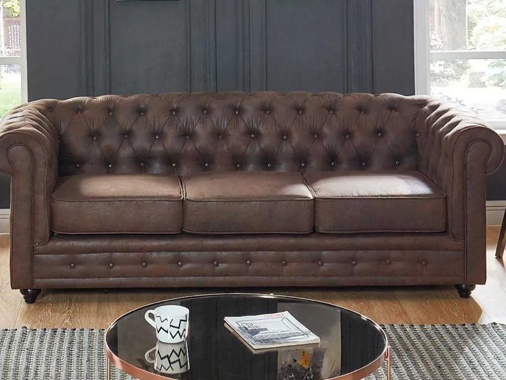 Driezitsbank Chesterfield Van Microvezel Met Vintage Look-Vente-unique Clearance