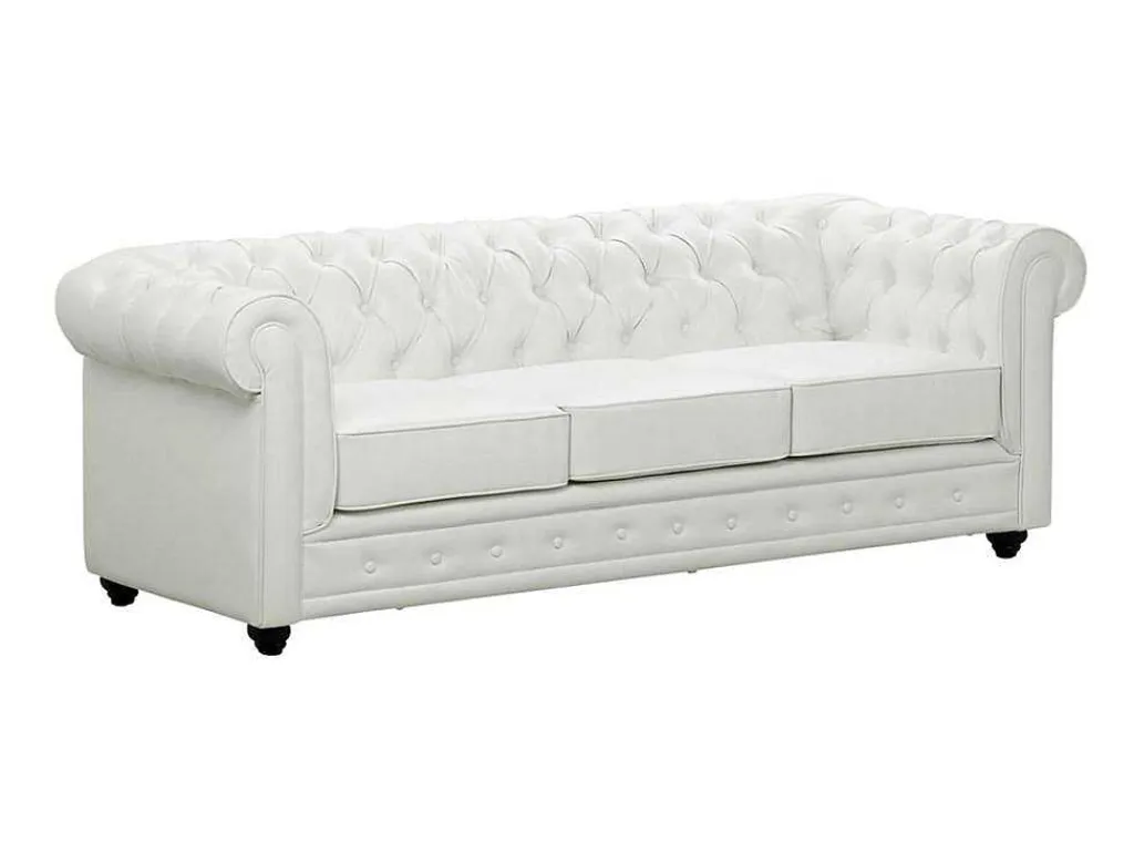 Driezitsbank Chesterfield Van Kunstleer - Wit-Vente-unique Outlet