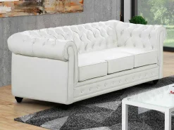 Driezitsbank Chesterfield Van Kunstleer - Wit-Vente-unique Outlet