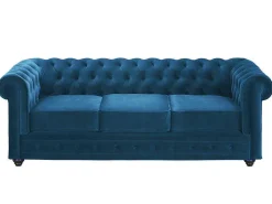 Driezitsbank Chesterfield Fluweel - Eend Blauw-Vente-unique Online